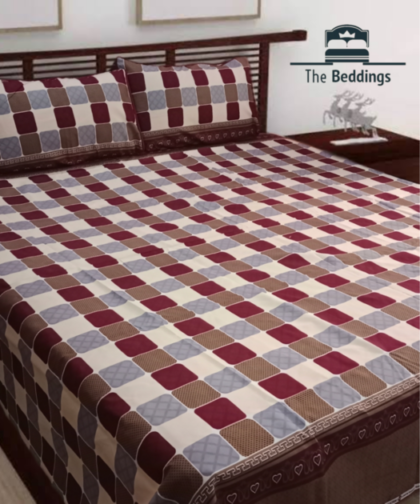 maroon check bed sheet